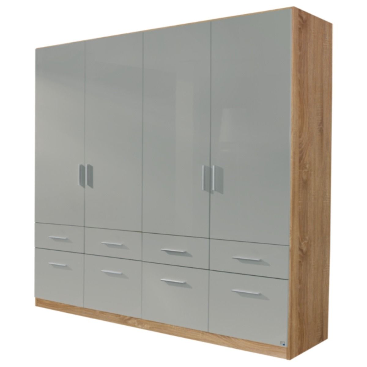 Oakwood Rauch Celle High Gloss Soft Grey Wardrobe With Drawers