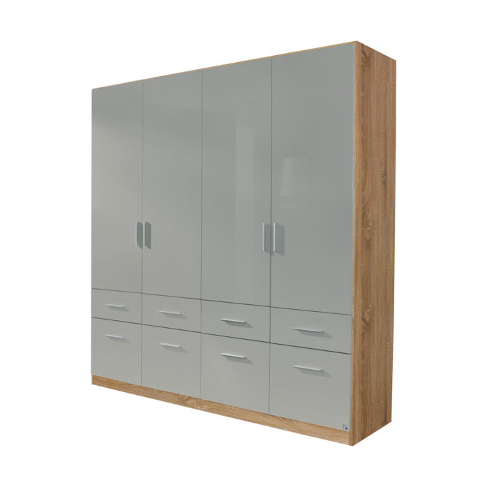Oakwood Rauch Celle High Gloss Soft Grey Front Hinged Door Combi Wardrobe