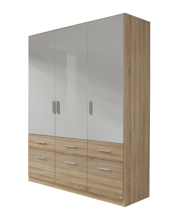 Oakwood Rauch Celle Extra High Gloss 3 Door Hinged Combi Wardrobe