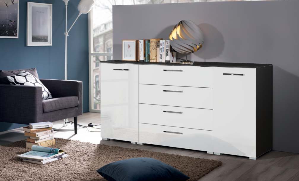 Oakwood Rauch Aldono High Gloss 2 Door 4 Drawer Chest - Choice Of Colour