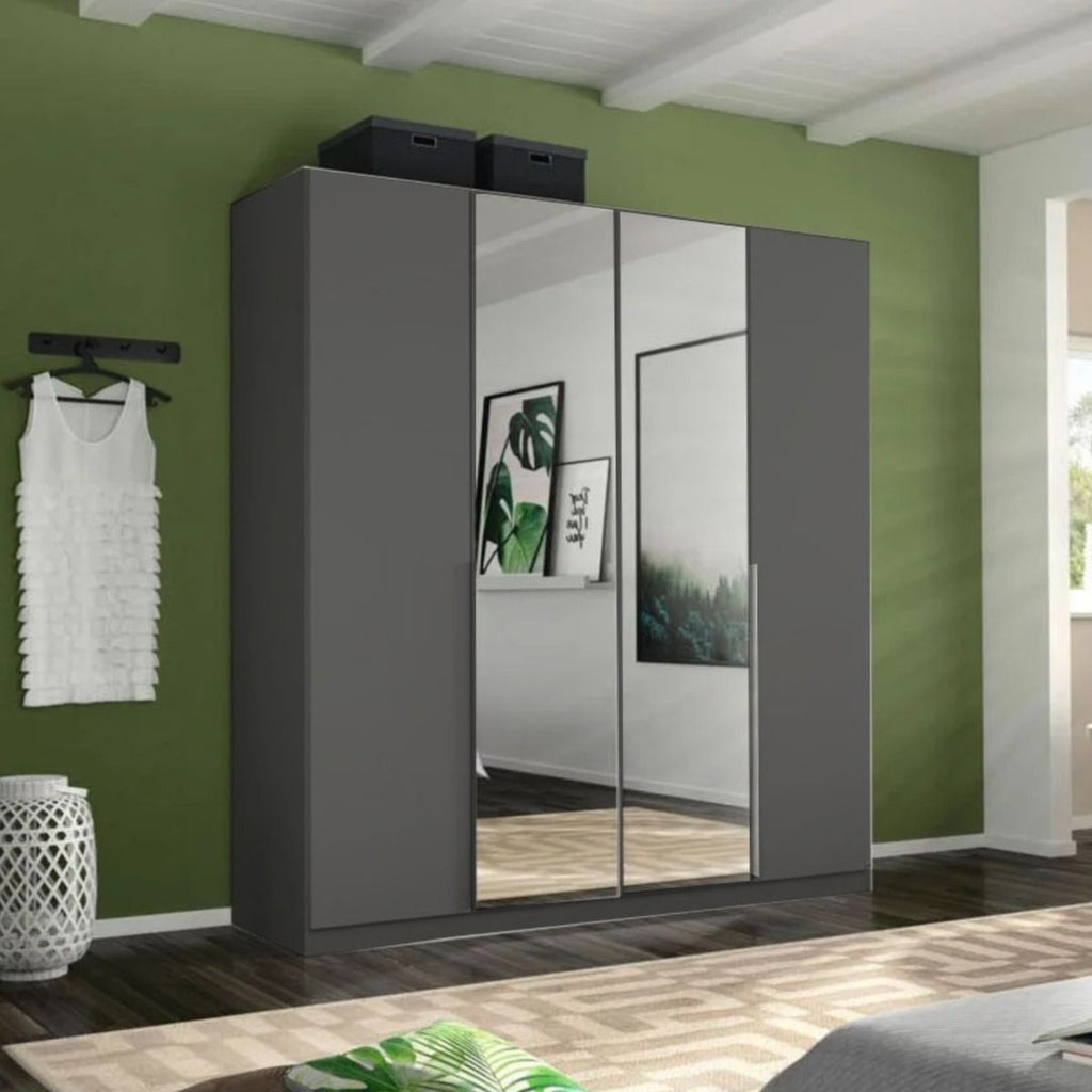 Oakwood Rauch Alabama Metallic Grey With Mirror 4 Door Hinged Wardrobe