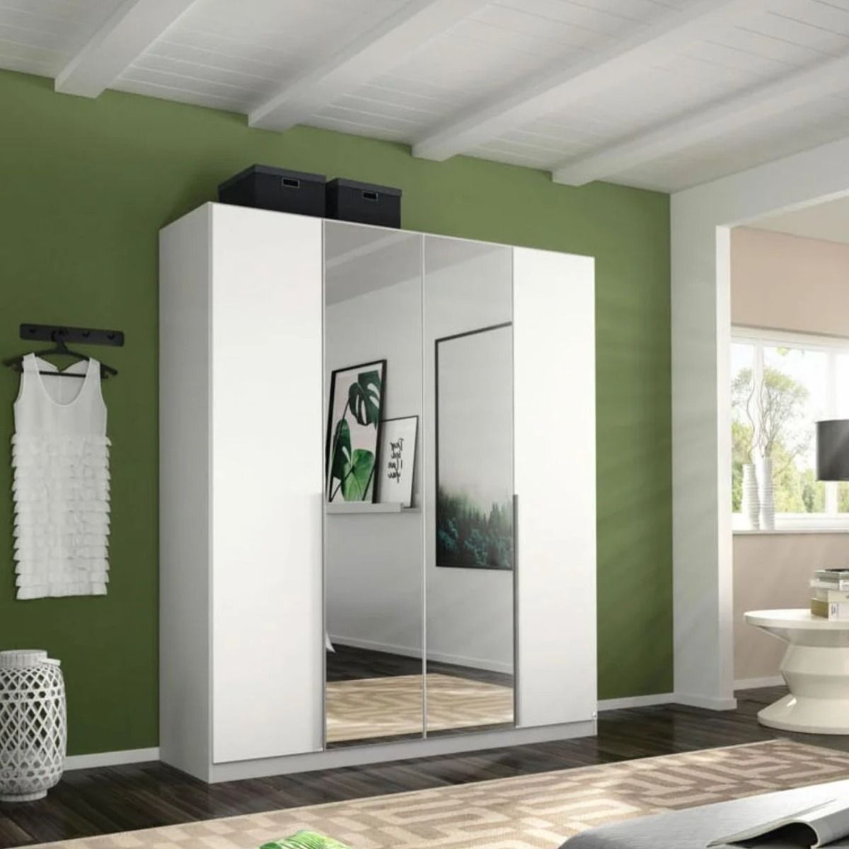 Oakwood Rauch Alabama Alpine White With Mirror 4 Door Hinged Wardrobe