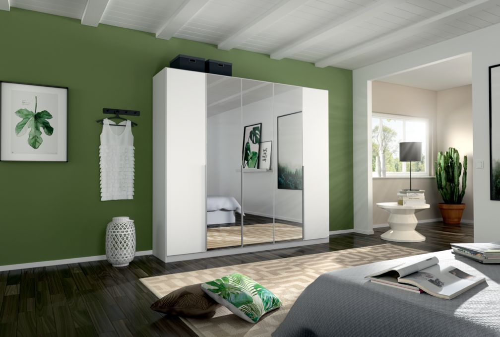 Oakwood Rauch Alabama Alpine White and Mirror 5 Door Hinged Wardrobe