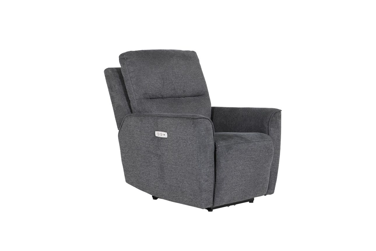 Oakwood Cyrus 3 Seater Charcoal Fabric Electric Recliner Sofa With Charging Consoles
