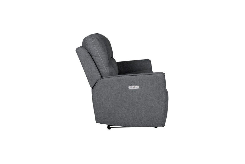 Oakwood Cyrus 3 Seater Charcoal Fabric Electric Recliner Sofa With Charging Consoles