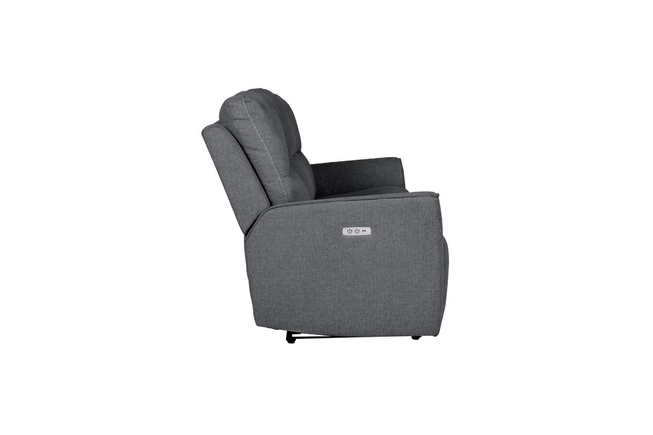 Oakwood Cyrus 3 Seater Charcoal Fabric Electric Recliner Sofa With Charging Consoles