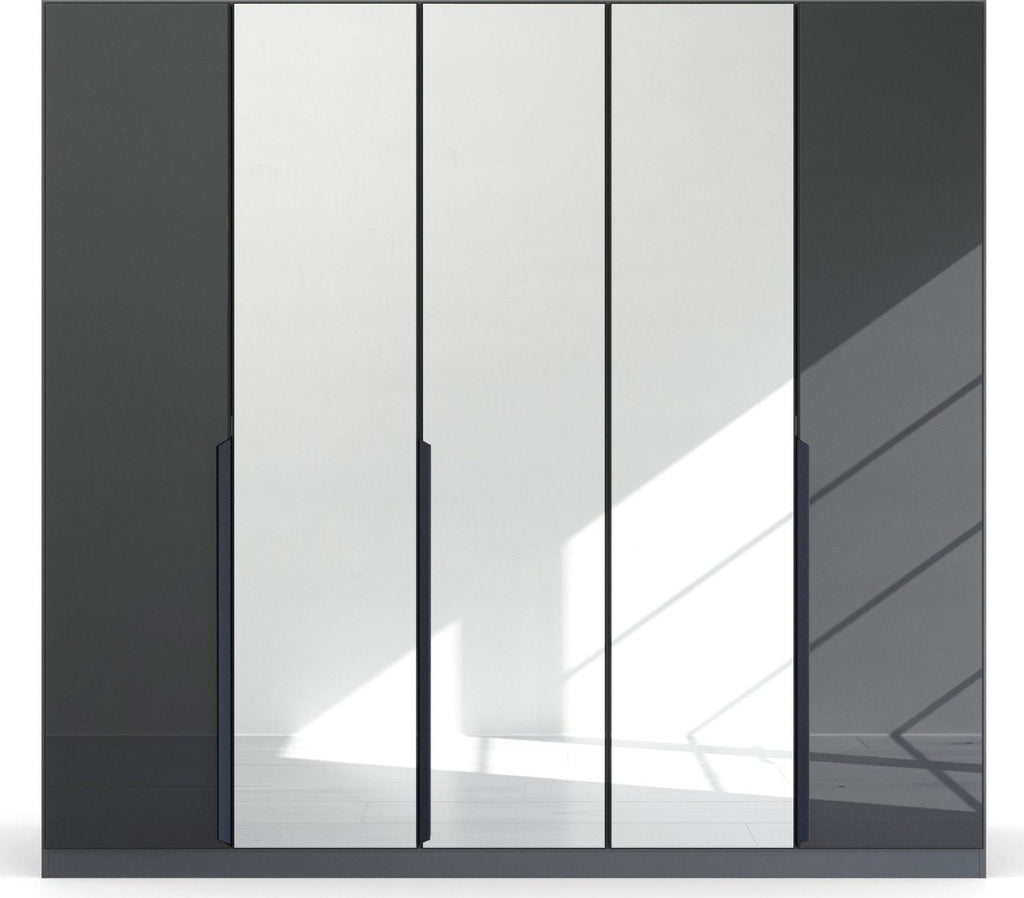 Oakwood Rauch Bassalt Glass With Mirror Modern Quadra Spin 5 Door Hinged 226CM Wardrobe