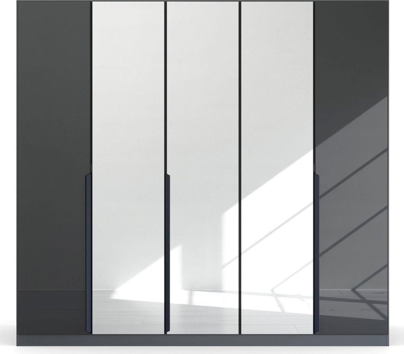 Oakwood Rauch Bassalt Glass With Mirror Modern Quadra Spin 5 Door Hinged 226CM Wardrobe