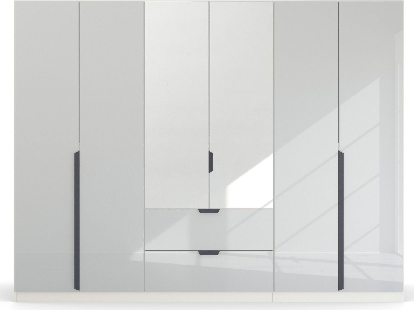 Oakwood Rauch White Glass With Mirror Modern Quadra Spin 6 Door Combi 271CM Wardrobe