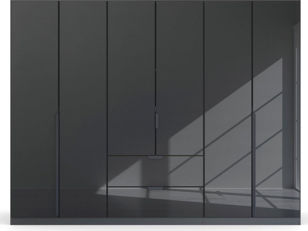 Oakwood Rauch Basalt Glass Modern Quadra Spin 6 Door Combi 271CM Wardrobe