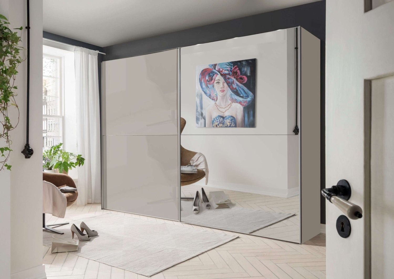 Oakwood Wiemann Berlin Pebble Grey Glass & Mirror Front 200CM Sliding Door Wardrobe