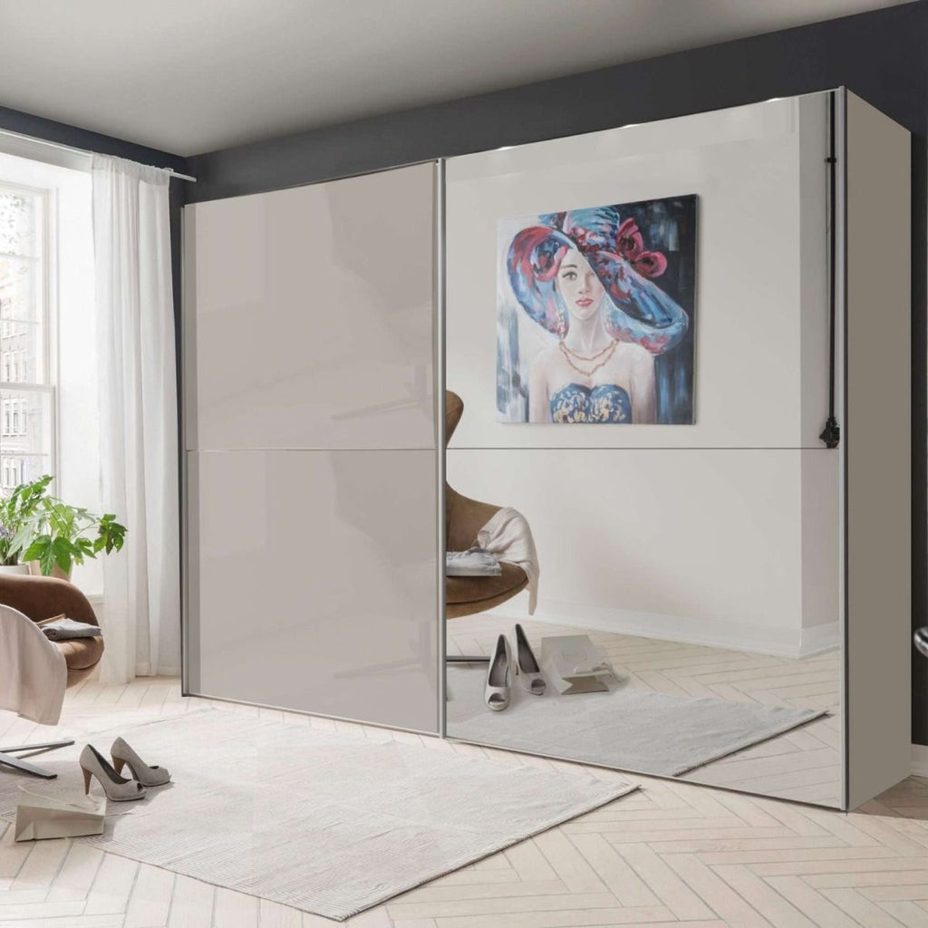Oakwood Wiemann Berlin Pebble Grey Glass & Mirror Front 200CM Sliding Door Wardrobe
