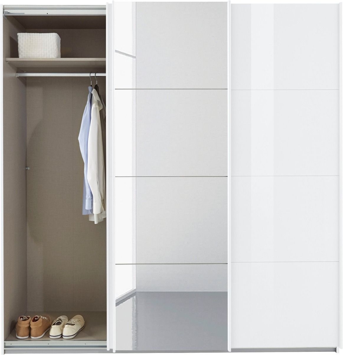 Oakwood Rauch Kulmbach White High Gloss & Mirror 3 Sliding Door Wardrobe 203CM Wide