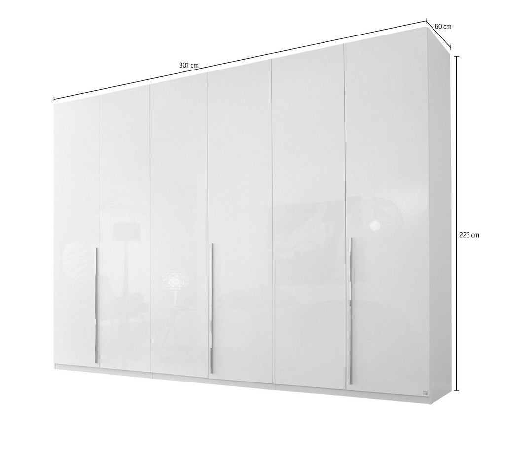 Oakwood Rauch Montclar 6 Door Hinged High Gloss White Wardrobe with Premium Interior