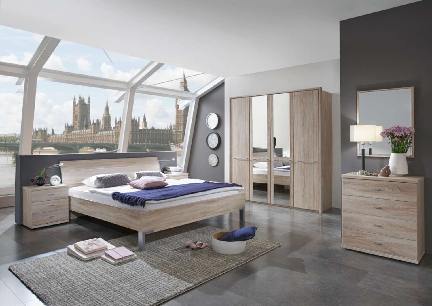 Oakwood Wiemann Dakar Rustic Oak 4 Door Wardrobe with Passepartout Frame
