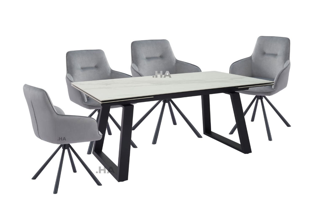 Oakwood Malindi Ceramic  Ext White Dining Table With Nicole Swivel Dining Chairs