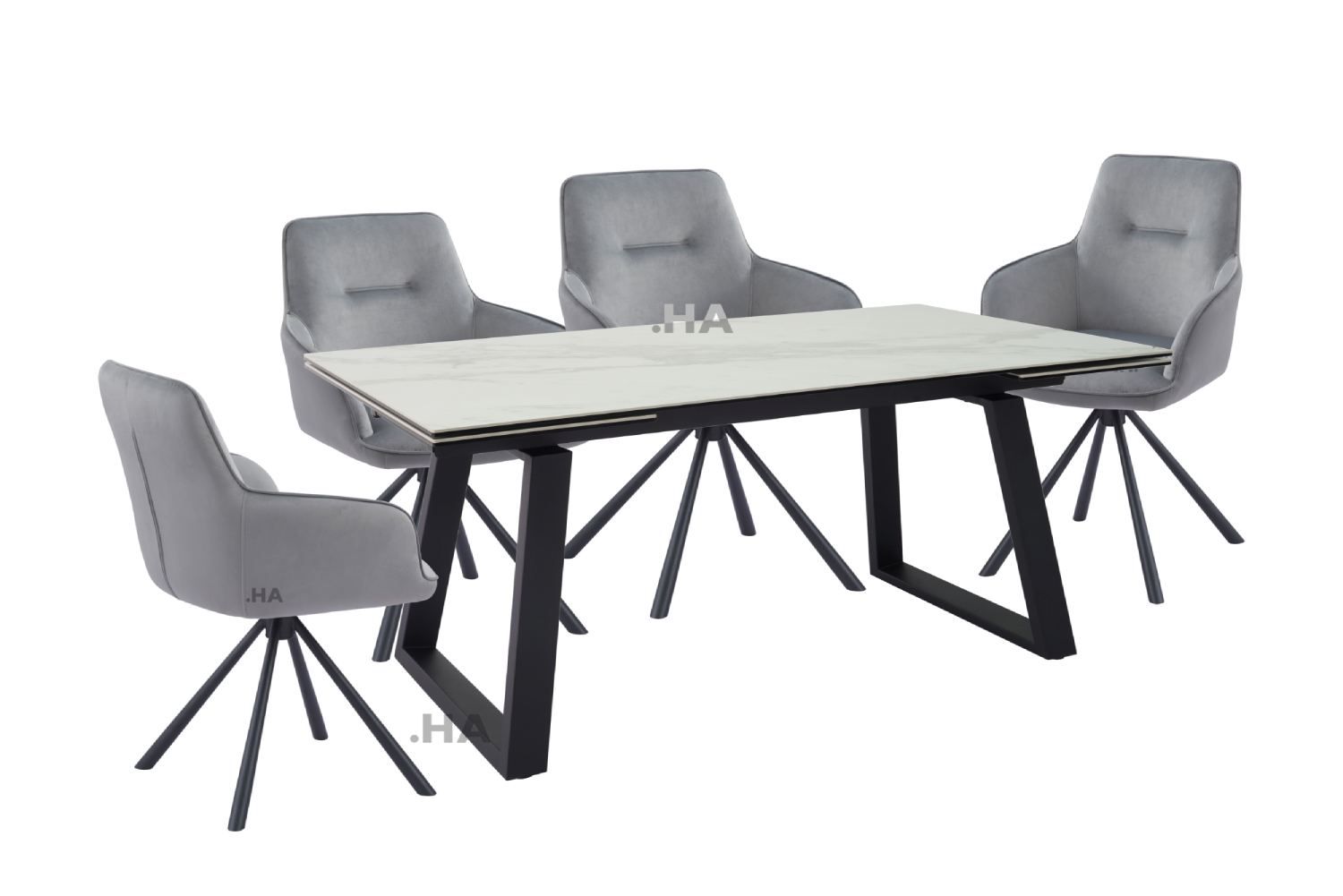 Oakwood Malindi Ceramic  Ext White Dining Table With Nicole Swivel Dining Chairs
