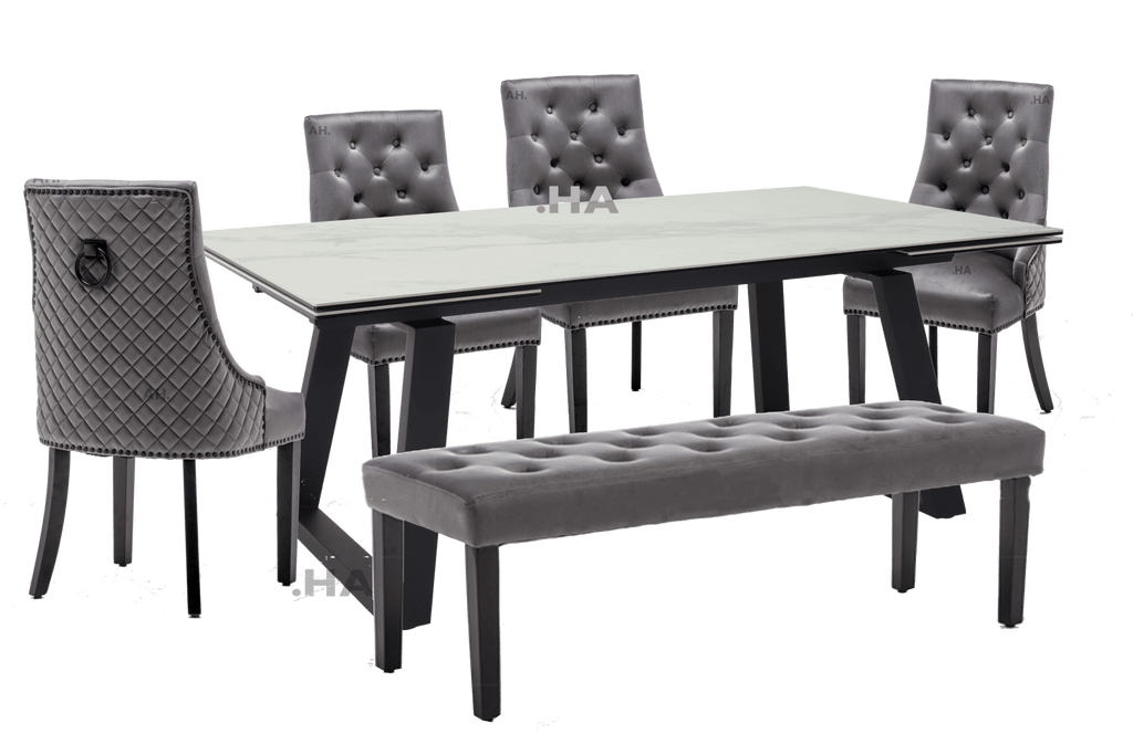 Oakwood Malindi Ceramic  Extension White Dining Table With Cambridge Dining Chairs