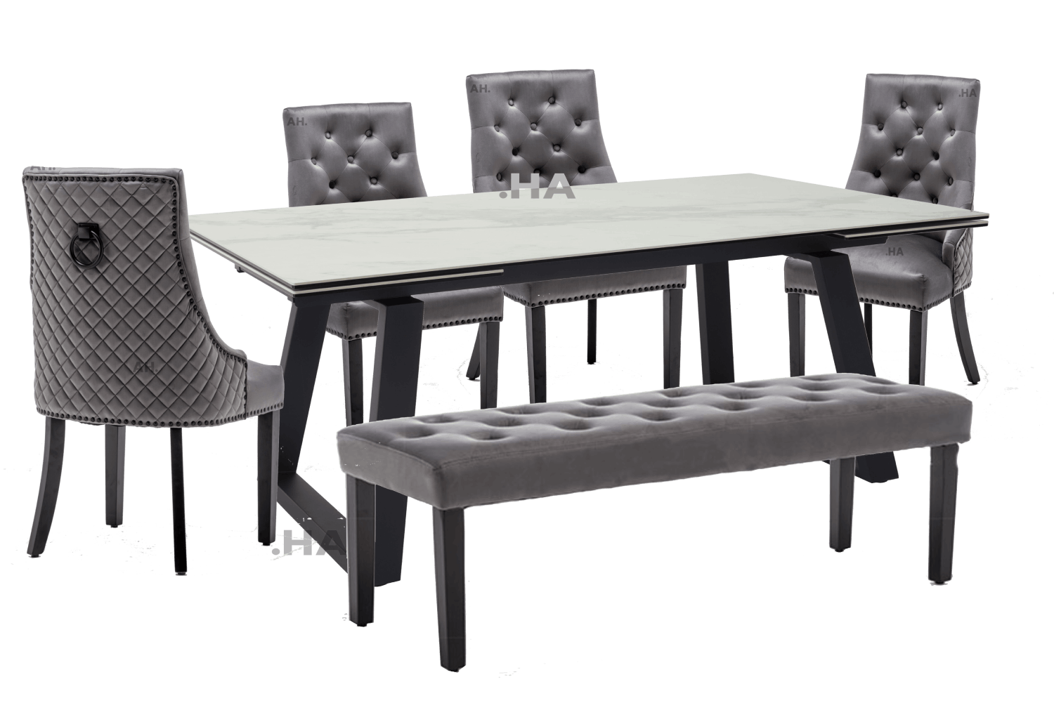 Oakwood Malindi Ceramic  Extension White Dining Table With Cambridge Dining Chairs
