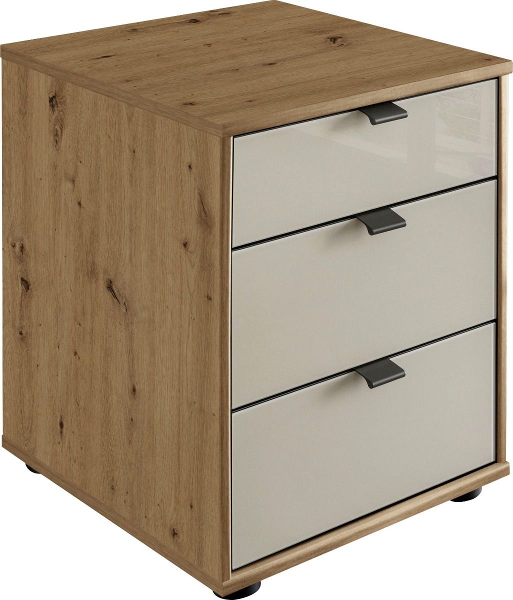 Oakwood Wiemann quito Bianco Oak And Champagne Glass Bedside  Table