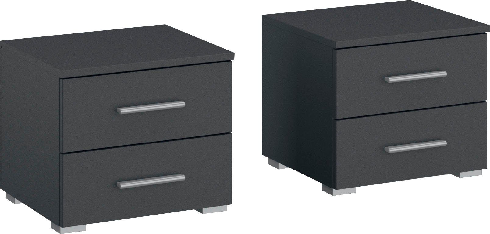 Oakwood Rauch Base 2 Drawer Metallic Grey Bedside Cabinet