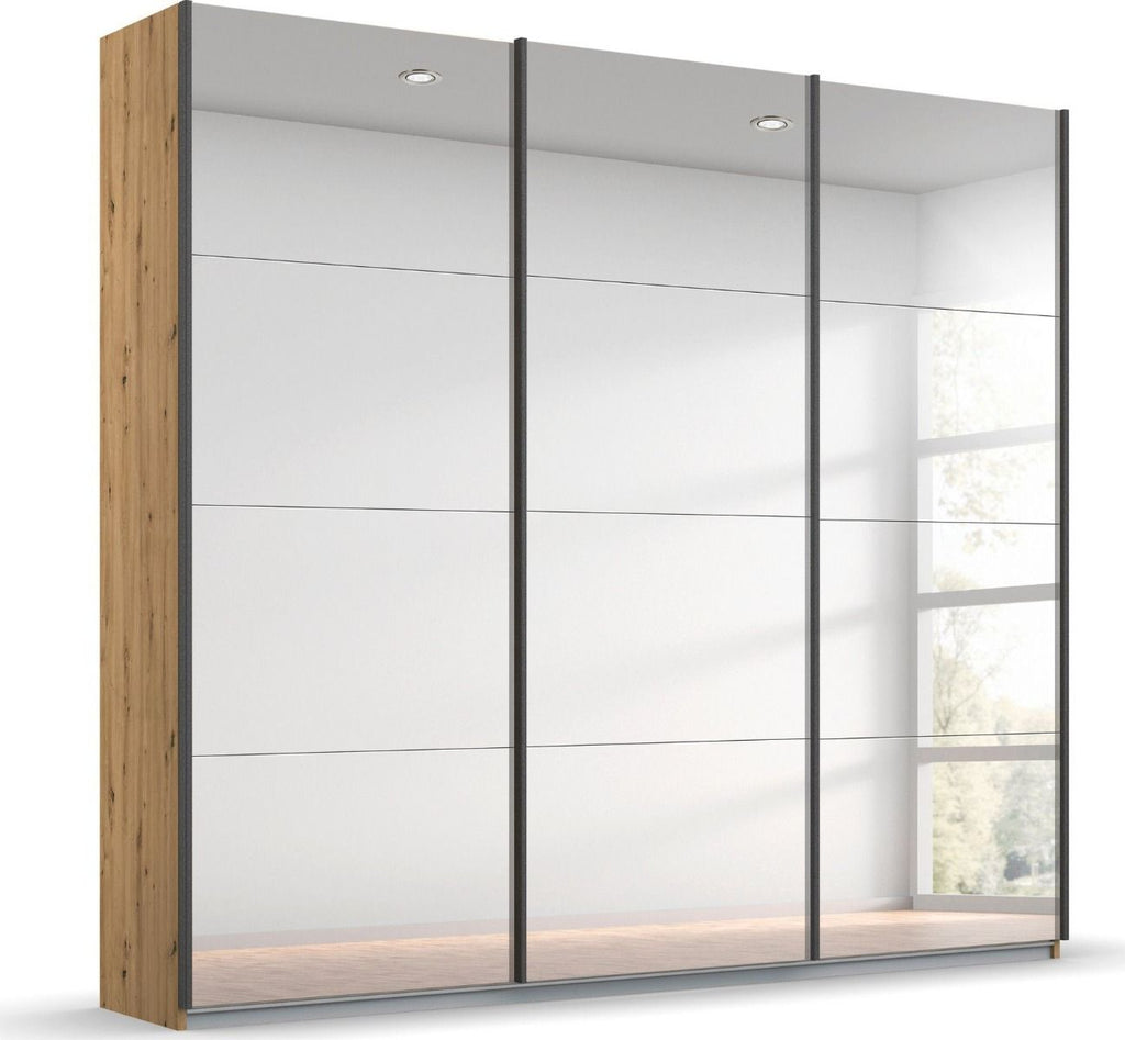 Oakwood Rauch Oracle Artisan Oak 3 Door Full Mirror Sliding Wardrobe 203CM