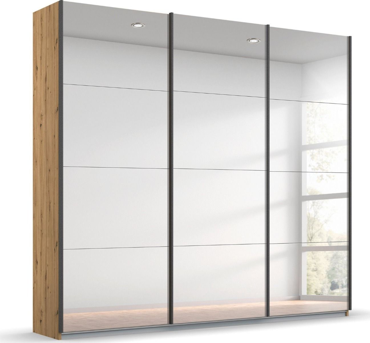 Oakwood Rauch Oracle Artisan Oak 3 Door Full Mirror Sliding Wardrobe 203CM