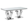 Oakwood Sorrento 1.8m Polished Steel & White Glass Top Dining Table