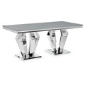 Oakwood Sorrento 1.8m Polished Steel & Grey Glass Top Dining Table