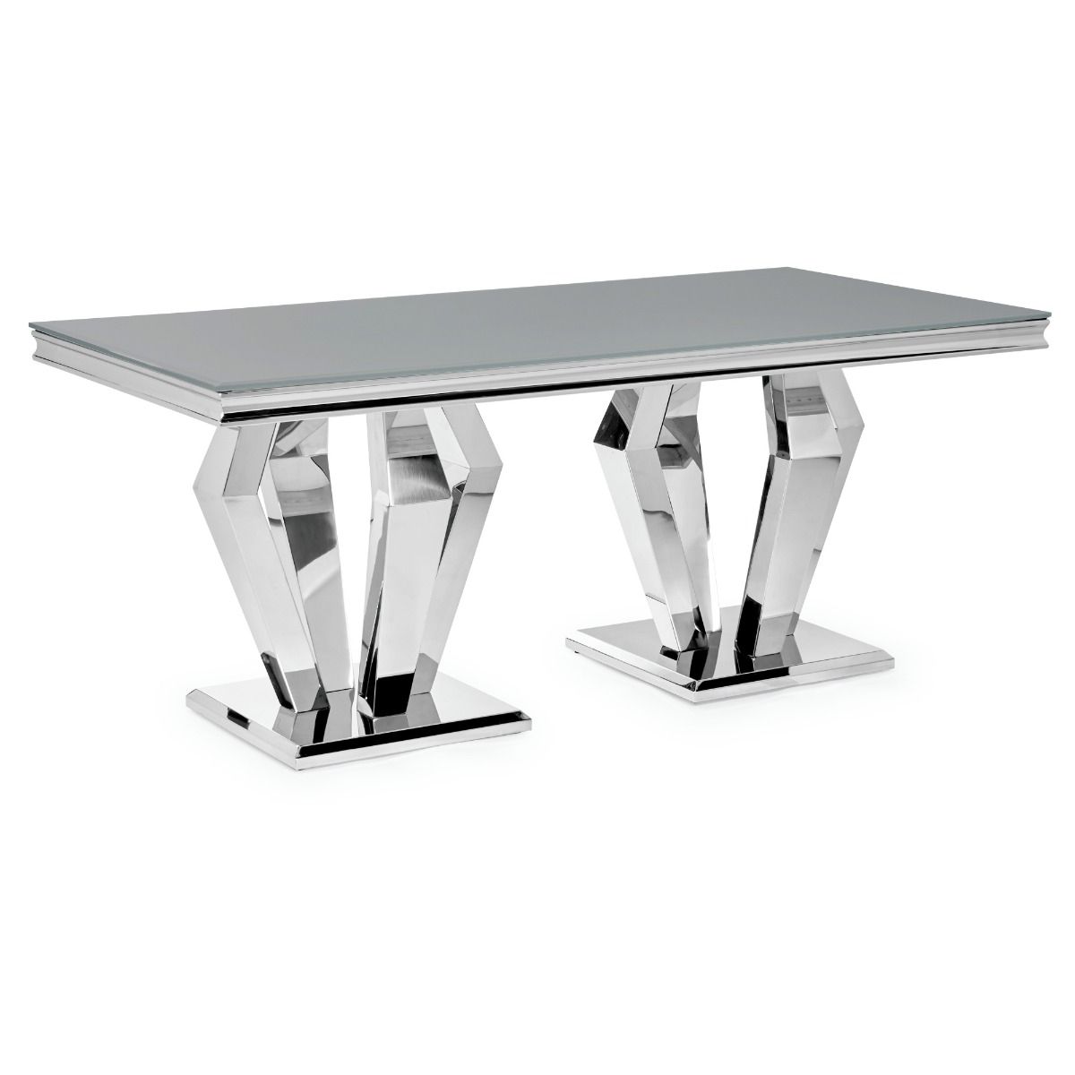 Oakwood Sorrento 1.8m Polished Steel & Grey Glass Top Dining Table