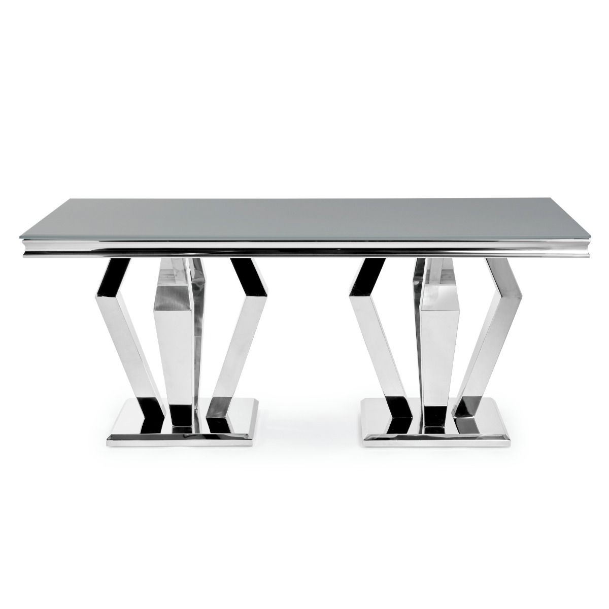 Oakwood Sorrento 1.8m Polished Steel & Grey Glass Top Dining Table