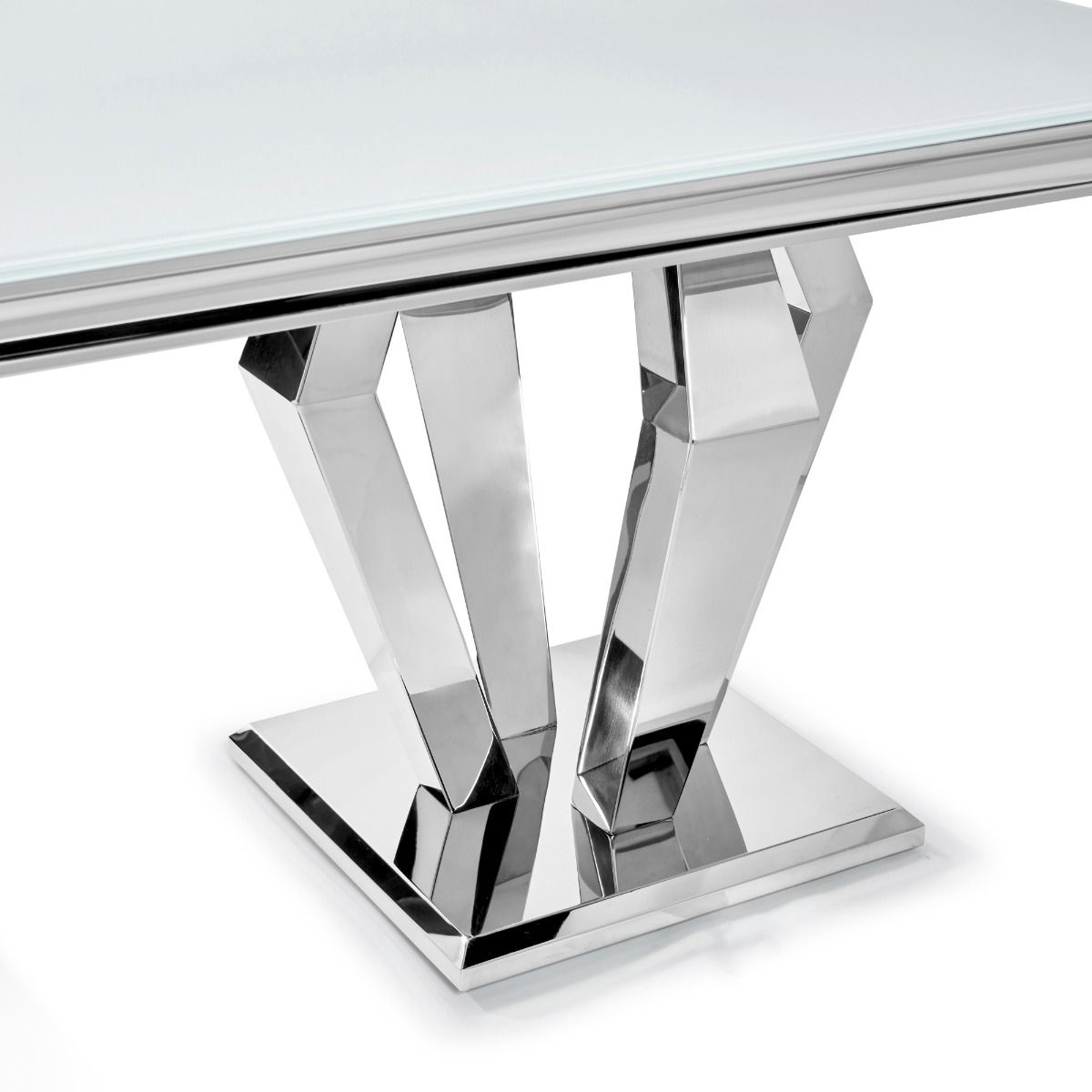 Oakwood Sorrento 1.8m Polished Steel & White Glass Top Dining Table