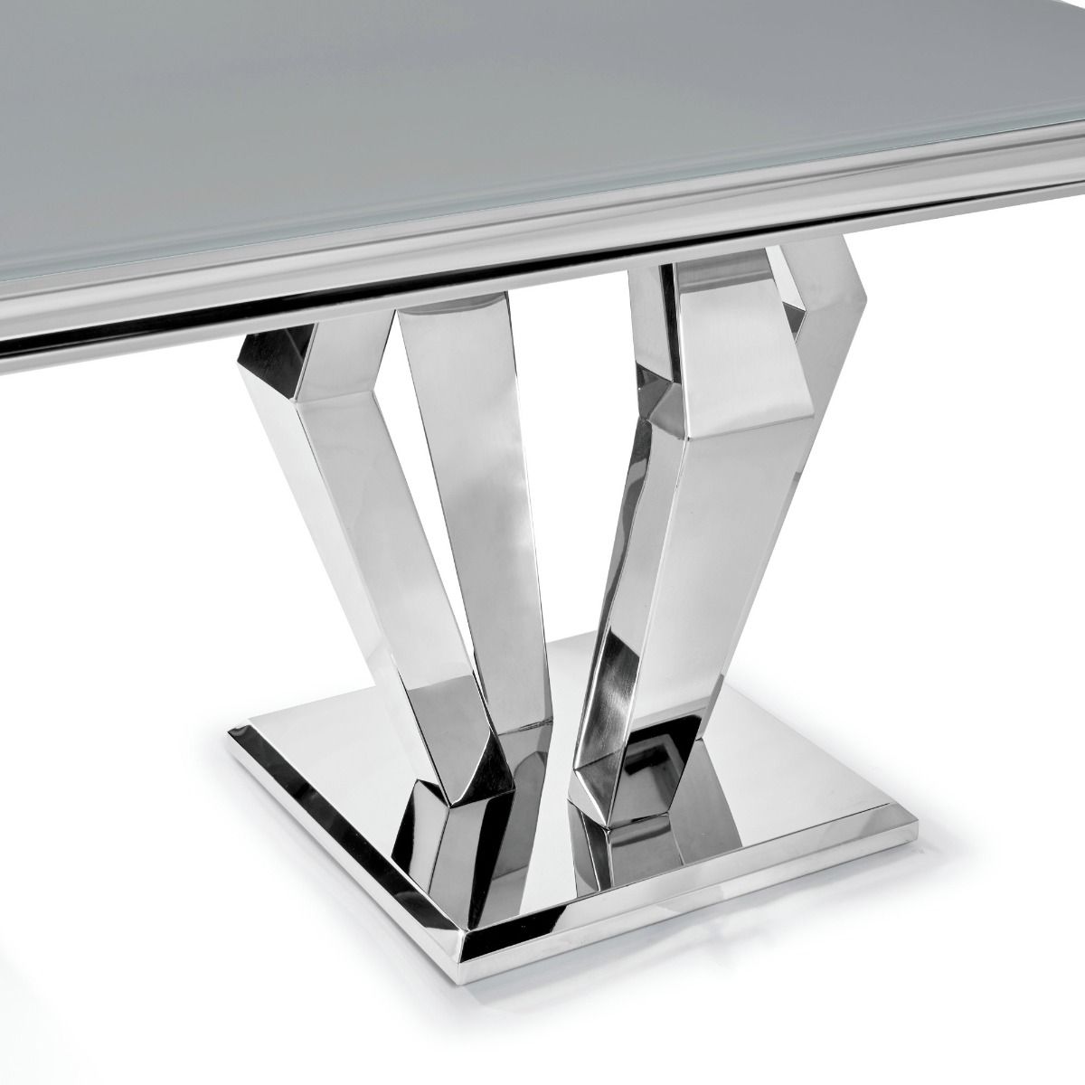 Oakwood Sorrento 1.8m Polished Steel & Grey Glass Top Dining Table