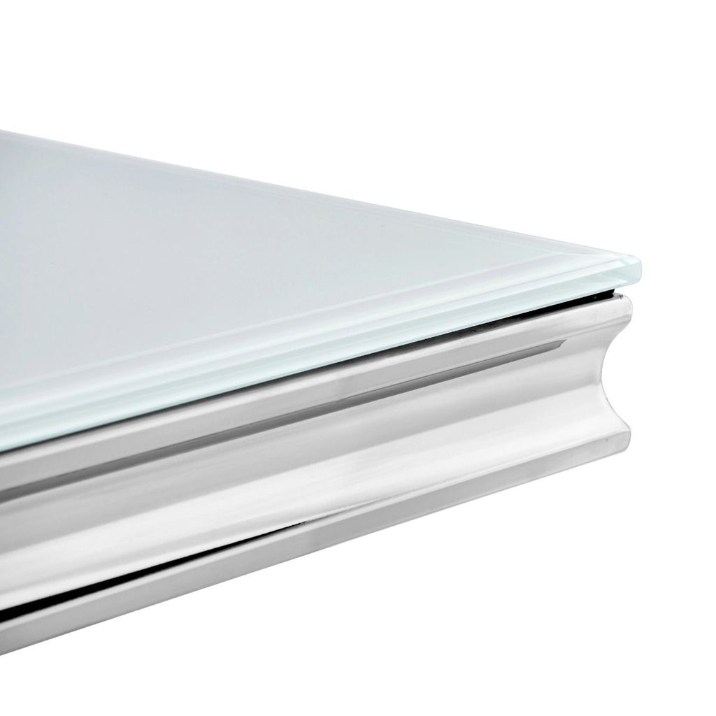 Oakwood Sorrento 1.8m Polished Steel & White Glass Top Dining Table