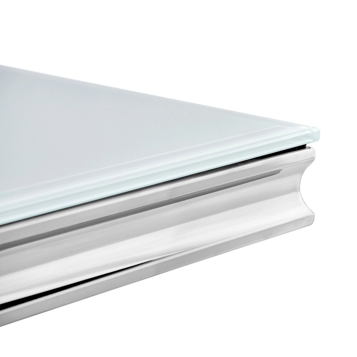 Oakwood Sorrento 1.8m Polished Steel & White Glass Top Dining Table