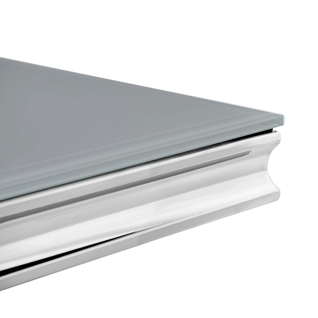 Oakwood Sorrento 1.8m Polished Steel & Grey Glass Top Dining Table