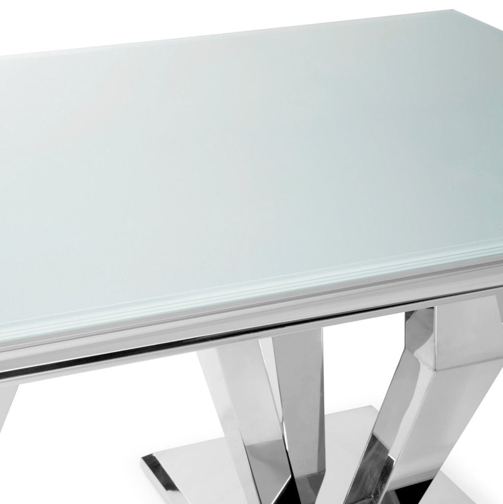 Oakwood Sorrento 1.8m Polished Steel & White Glass Top Dining Table