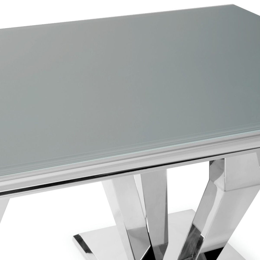 Oakwood Sorrento 1.8m Polished Steel & Grey Glass Top Dining Table
