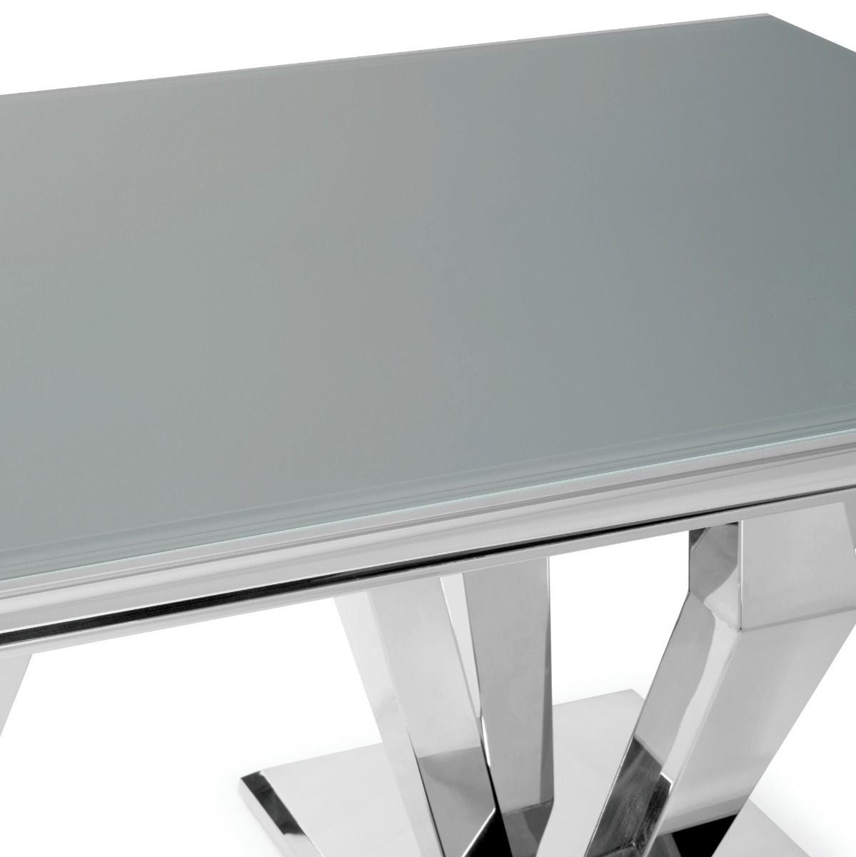 Oakwood Sorrento 1.8m Polished Steel & Grey Glass Top Dining Table