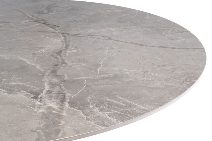 Oakwood Tesana Round Grey Stone Top Dining Table with Arch PU Dining Chairs