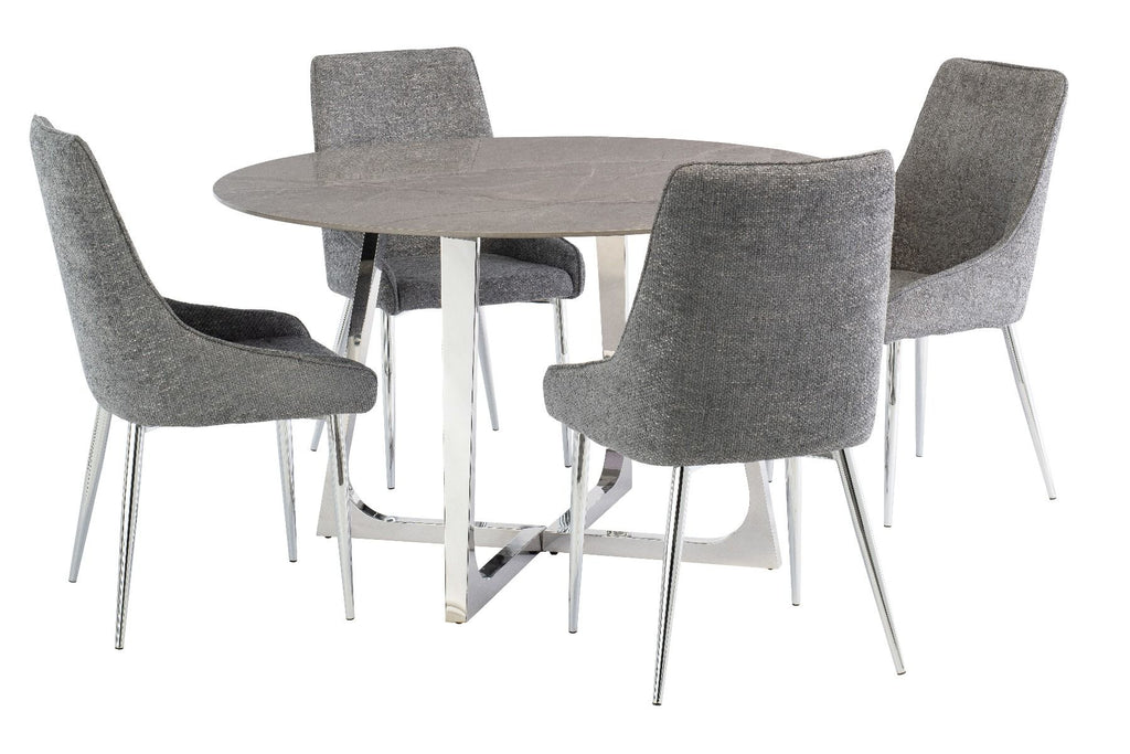 Oakwood Tesana Round Dining Table with Ronie Fabric Dining Chairs