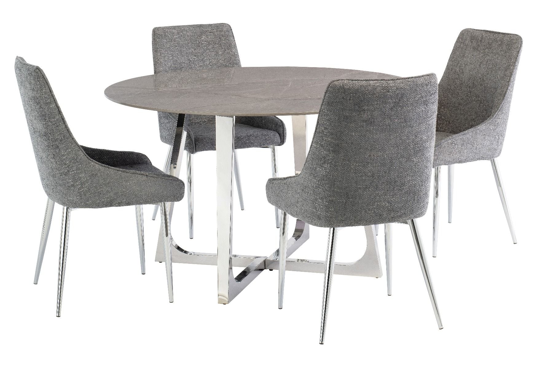 Oakwood Tesana Round Dining Table with Ronie Fabric Dining Chairs