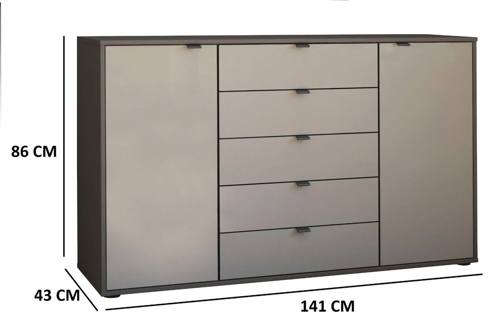 Oakwood Wiemann Quito Bianco Oak And Champagne Glass 2 Door 5 Drawer Combination Dresser