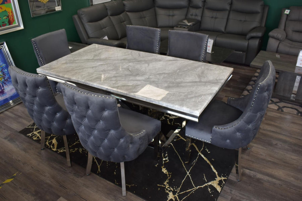 Oakwood Chelsea 1.8M Grey Marble Top Dining Table with Kensington