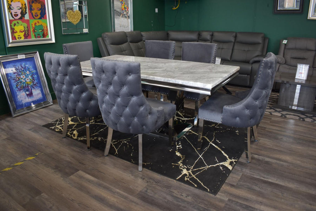 Oakwood Chelsea 1.8M Grey Marble Top Dining Table with Kensington