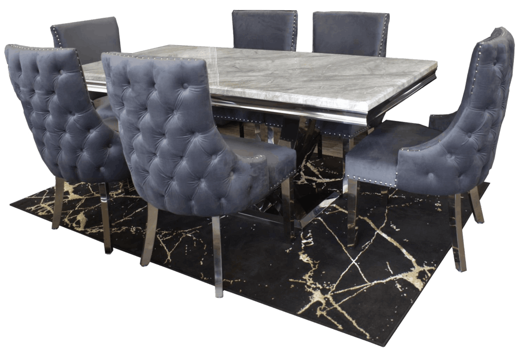 Oakwood Chelsea 1.8M Grey Marble Top Dining Table with Kensington