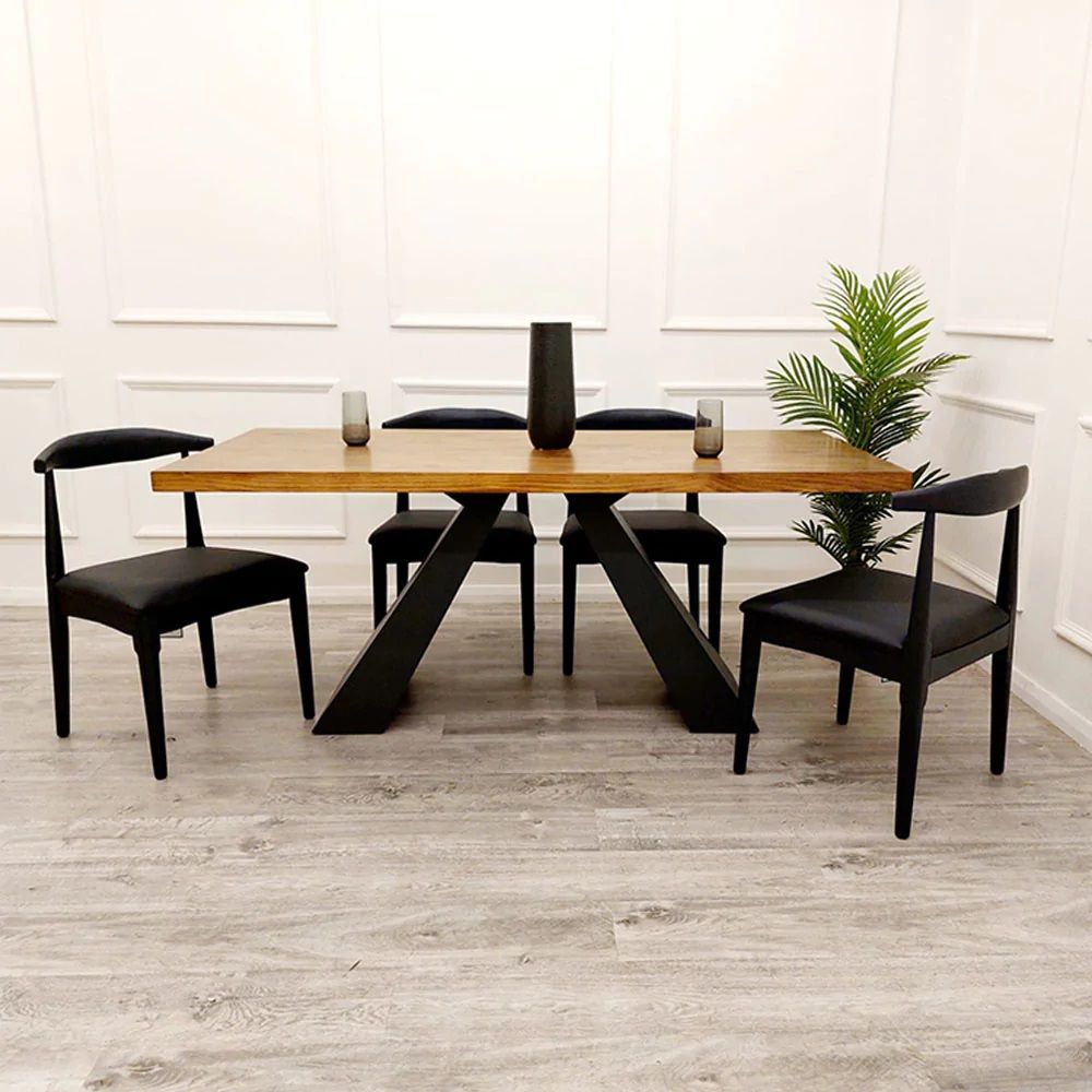 Oakwood Axel 1.8M Solid wood top with Matt Black Metal Legs Industrial Style Dining Table