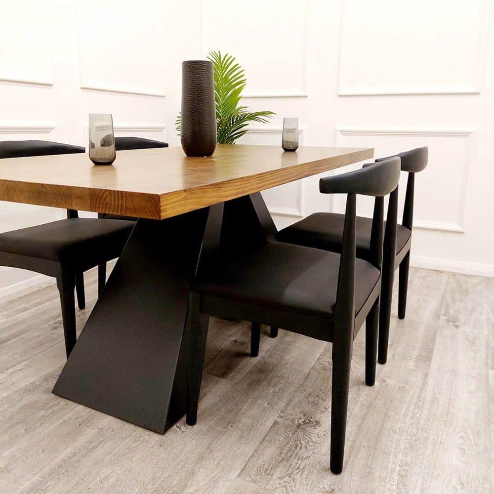 Oakwood Axel 1.8M Solid wood top with Matt Black Metal Legs Industrial Style Dining Table