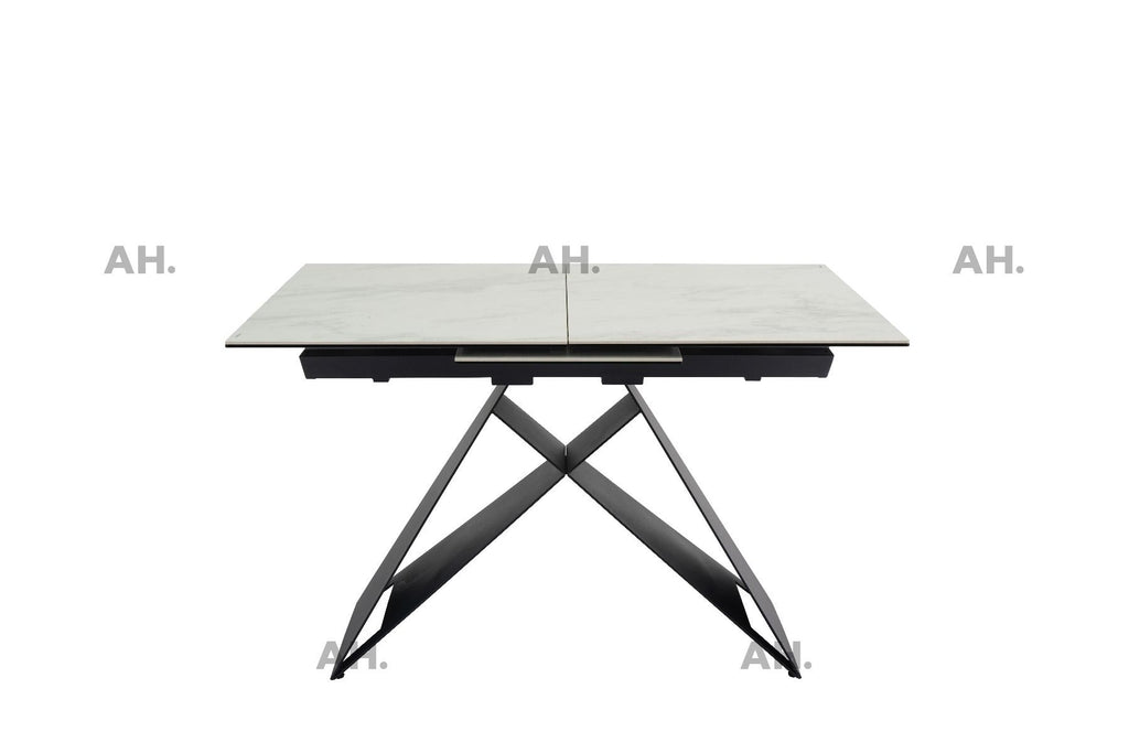 Oakwood Serena Ceramic pop Up Ext Dining Table With Nicole Swivel Dining Chairs