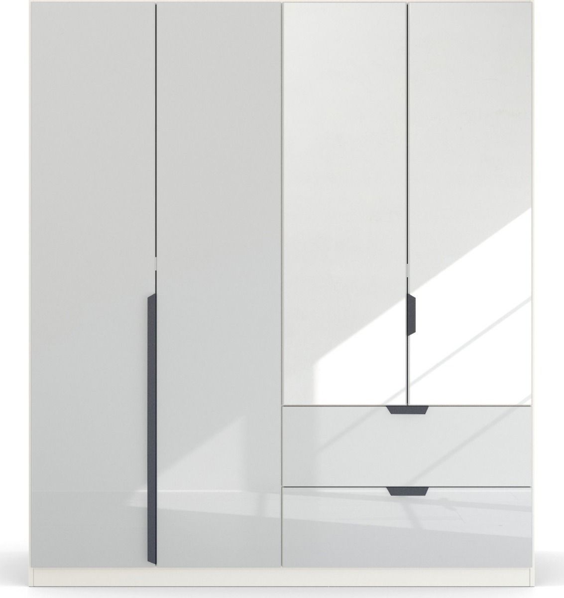 Oakwood Rauch White Glass With Mirror Modern Quadra Spin 4 Door Combi 181CM Wardrobe